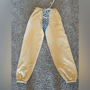 Samaria Leah Nicki Banana Yellow Washed Jogger Sweats with Blue Lace-Up Trim, L